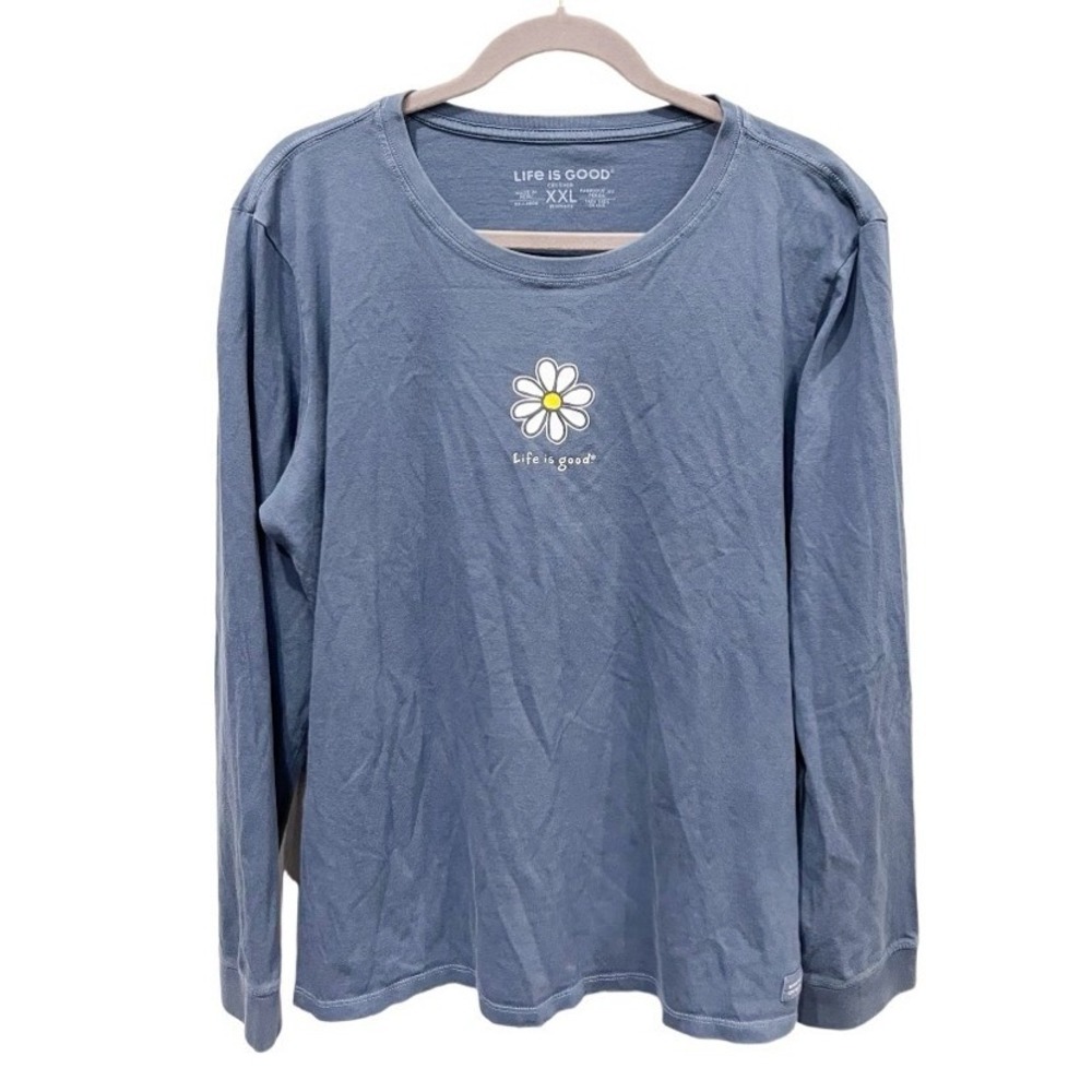 Life Is Good Crusher Daisy Long Sleeve Blue T-Shirt Size XXL
